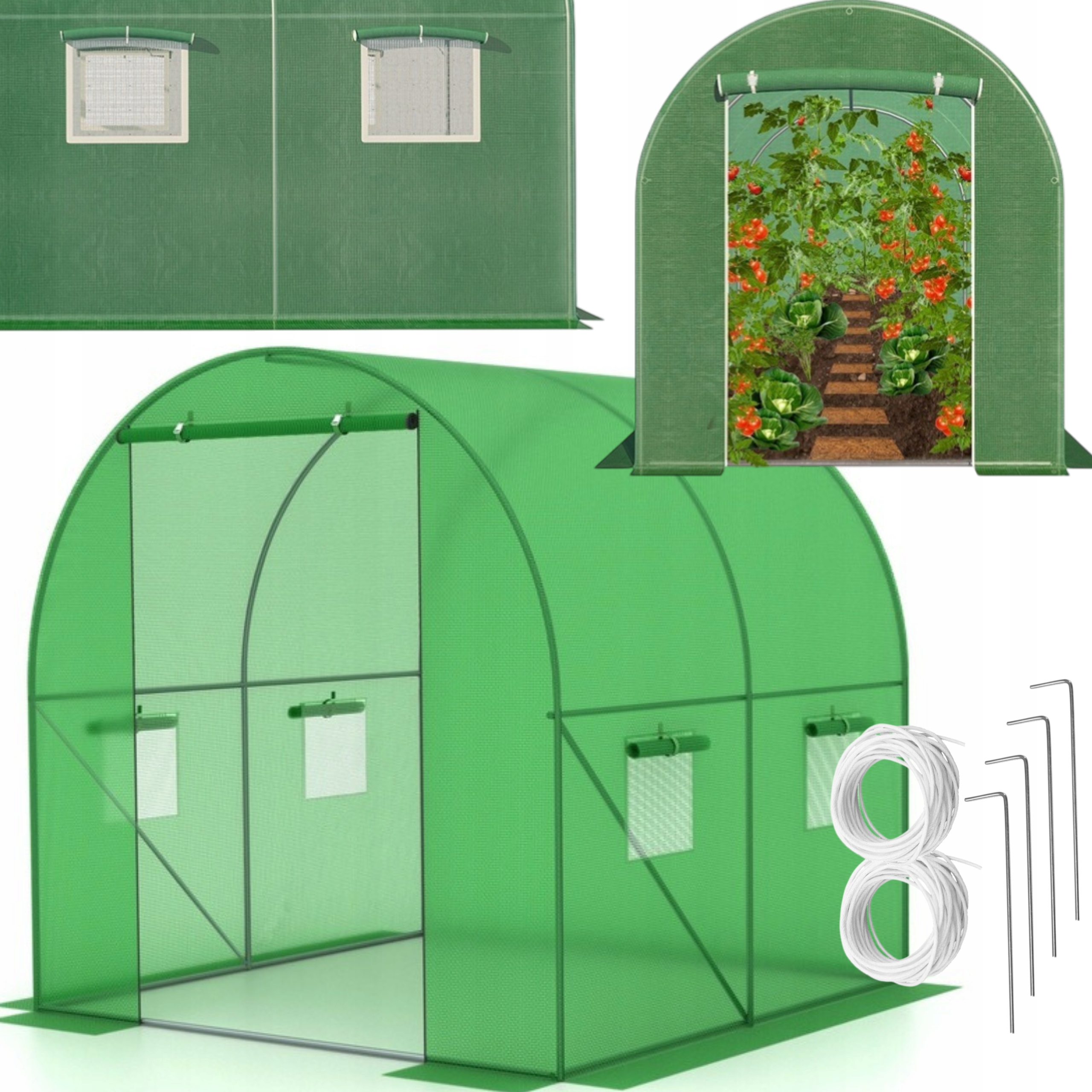 Zahradní Fóliový Tunel Foliak 200x200 Fólie Rošt 2x2 m Skleník Zelený