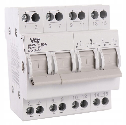 

Przełącznik Modułowy Sieć-agregat 1-0-2 4P 63A