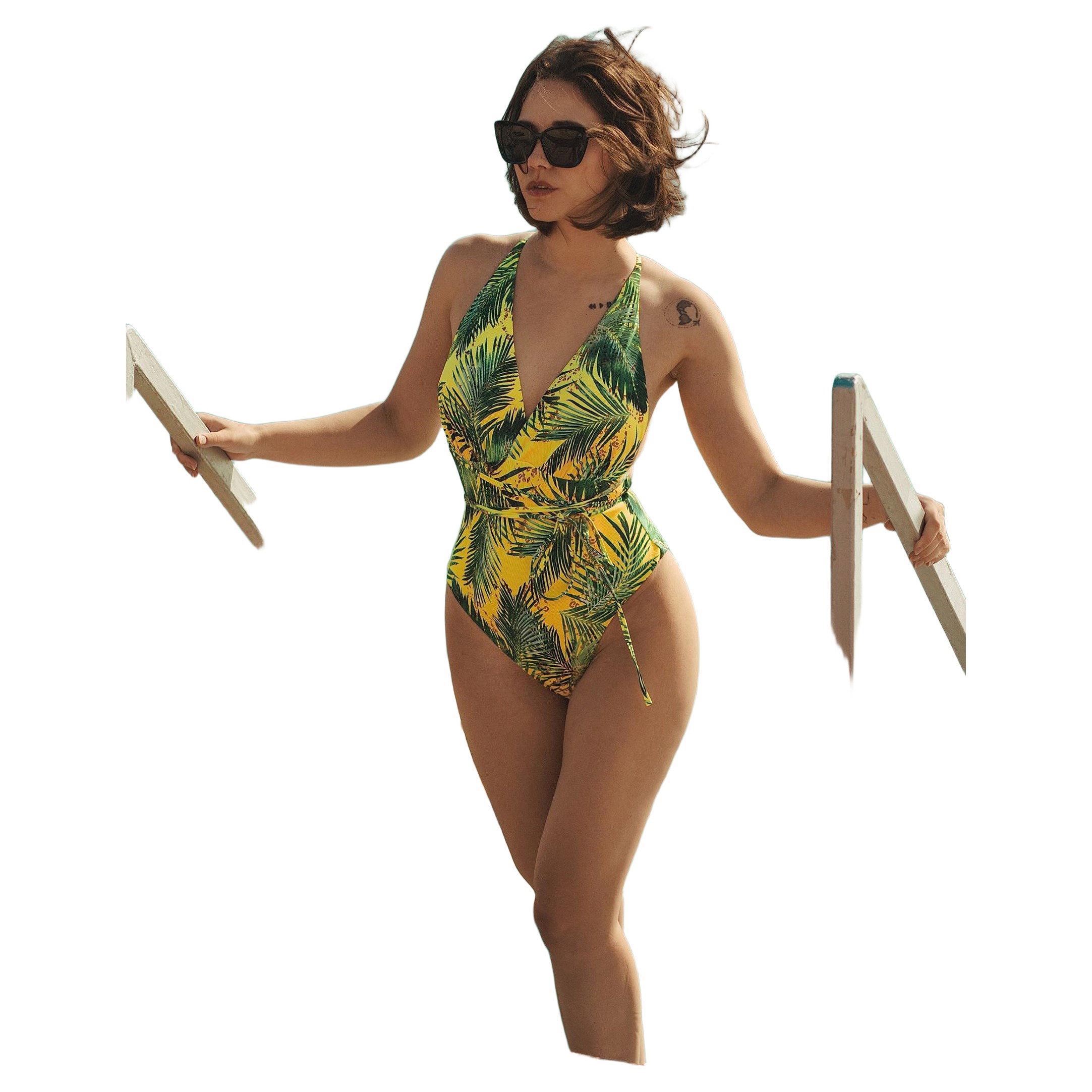 Jednodílné modelovací plavky žluté M Palm Fever Marilyn