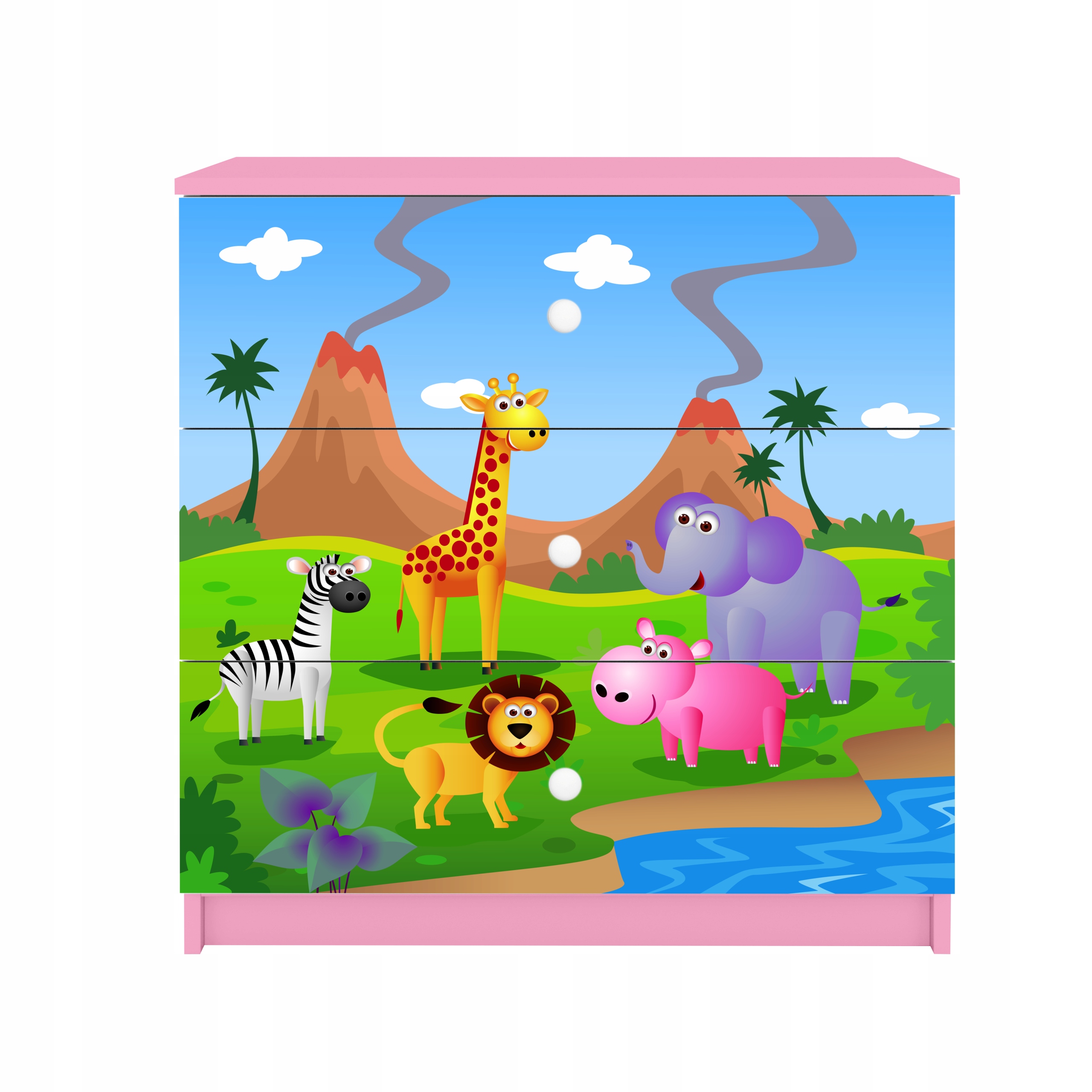 Komoda Babydreams růžová s grafikou safari 80 cm