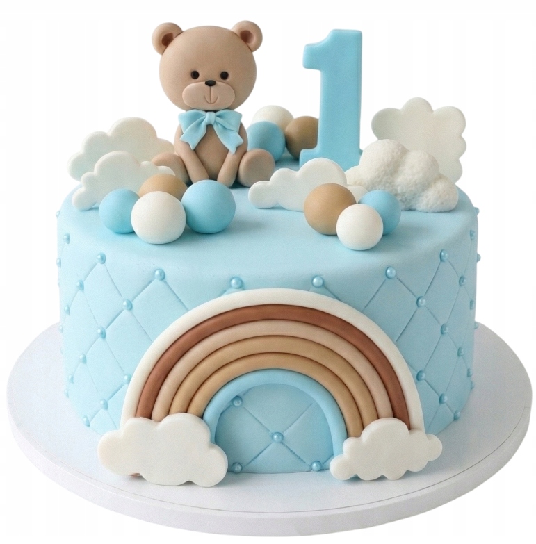 Levně Sada Hnědý medvídek s duhou a doplňky Figurky z cukrové hmoty na dort