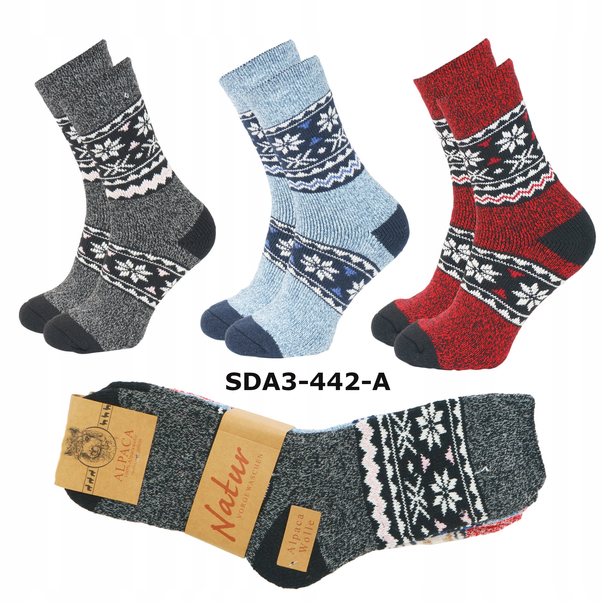 3x Skarpety Damskie Wełniane Ciepłe Grube ALPAKA Płeć kobieta