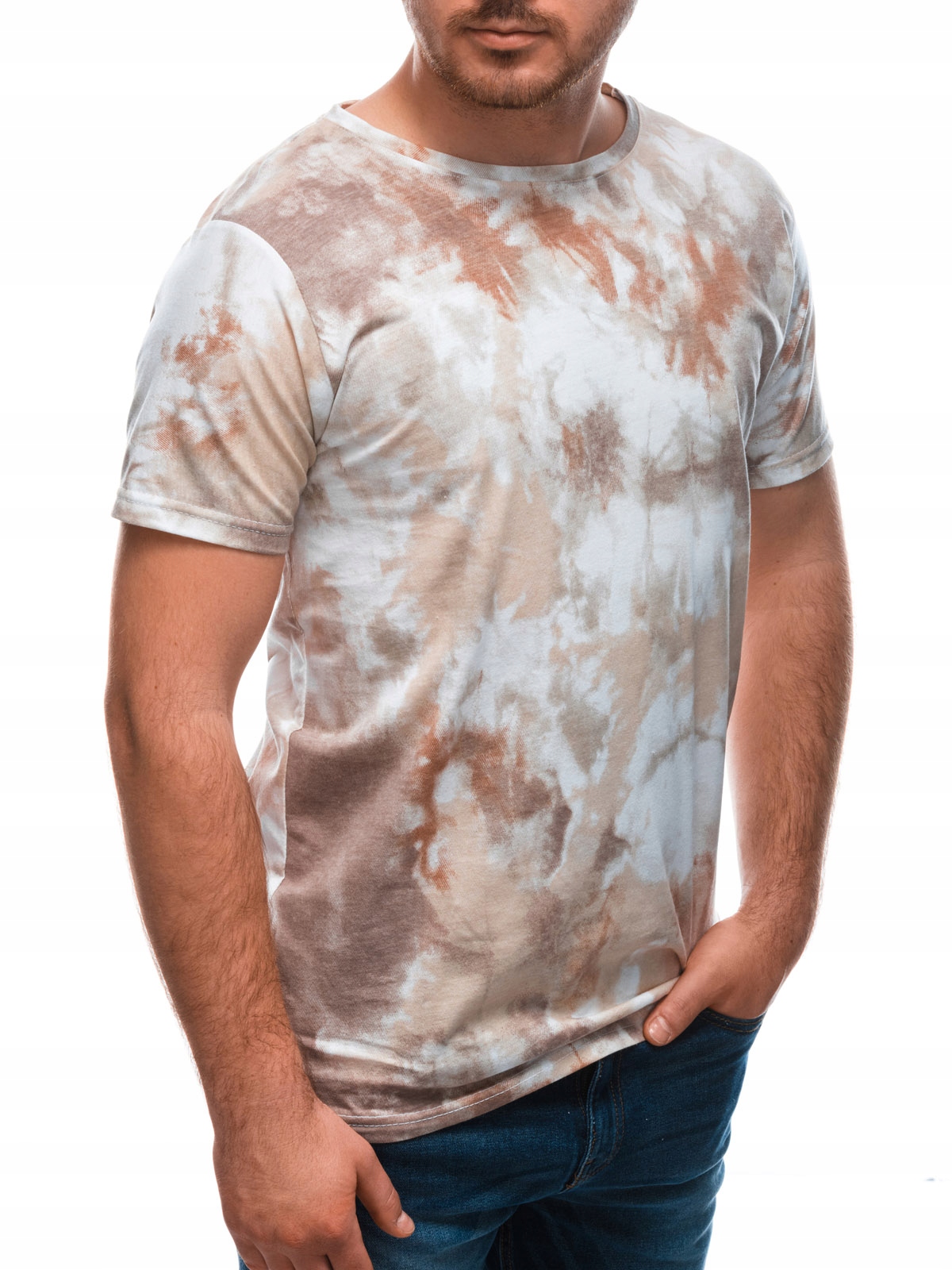 

T-shirt męski z nadrukiem 1646S beżowy XXL