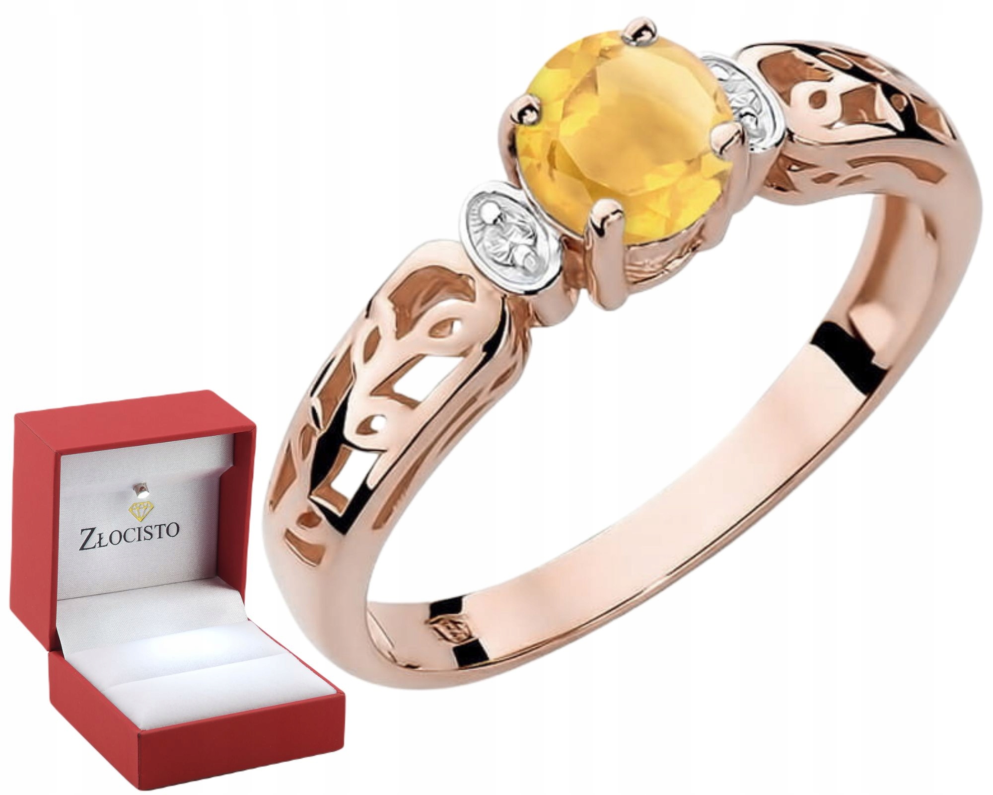 Růžové Zlato Prstýnek S Citronem A Diamanty Zlato 585 Dárek Gravírování