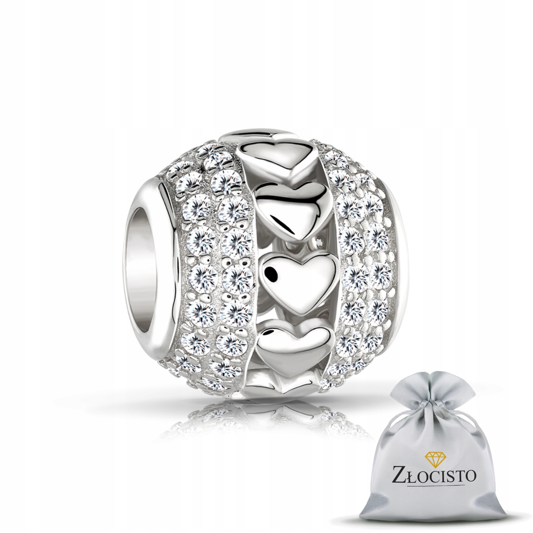 Stříbrný Přívěsek Korálek 925 Zirkony Srdíčka