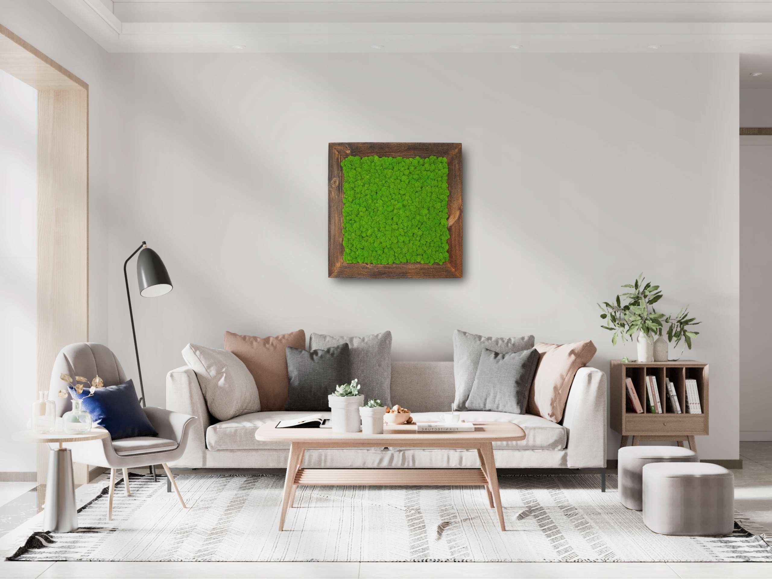 OBRAZ Z MCHU w drewnianej ramie 100x100 mech chrobotek ŻYWY OBRAZ handmade Szerokość produktu 100 cm