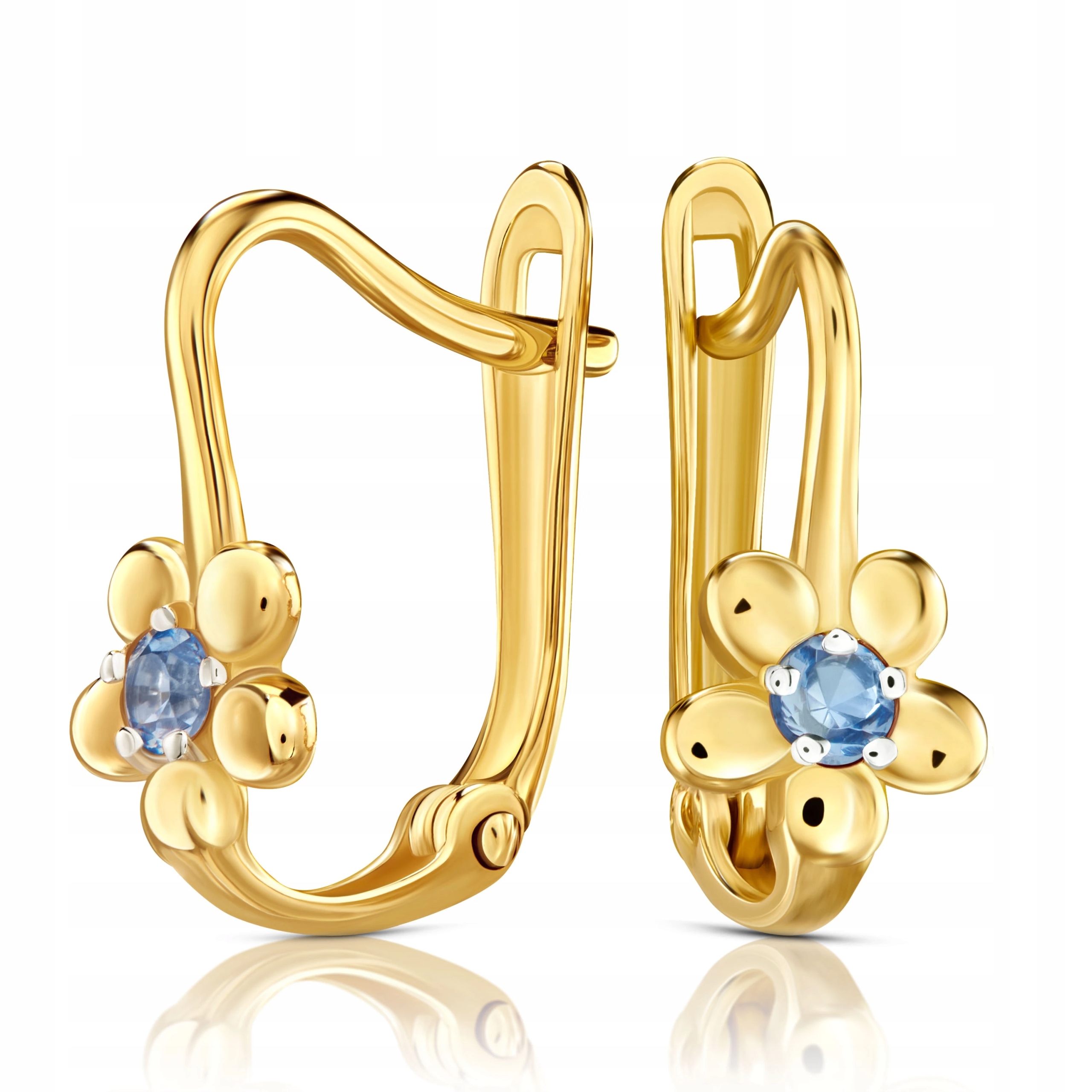 Złote Kolczyki Na Komunie Chrzest Angielskie Zapięcie 333 Błękitne