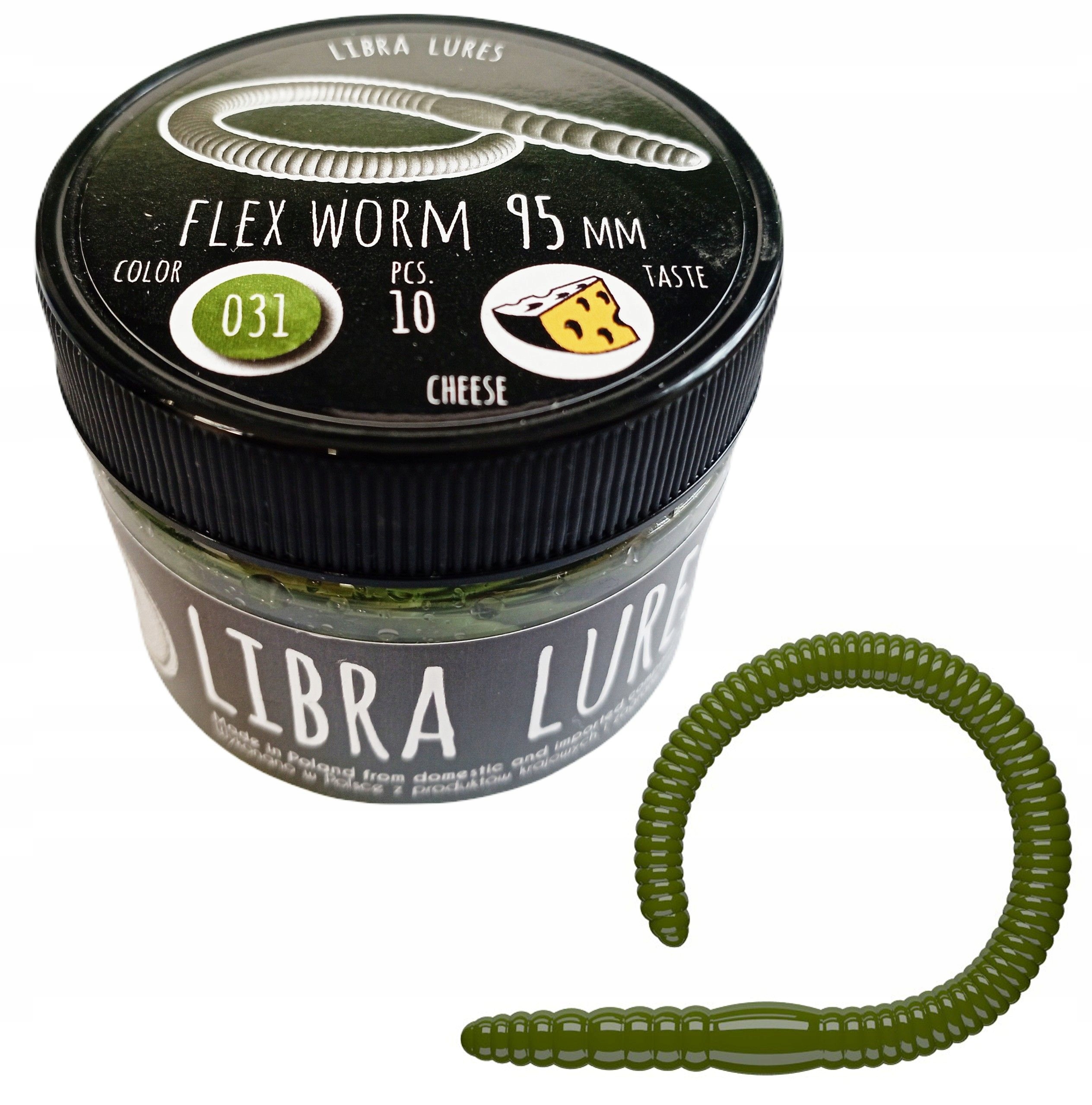Libra Lures Flex Worm 9,5cm 031 Olive Bez aromatu Smak: Bez aromatu, Długoś