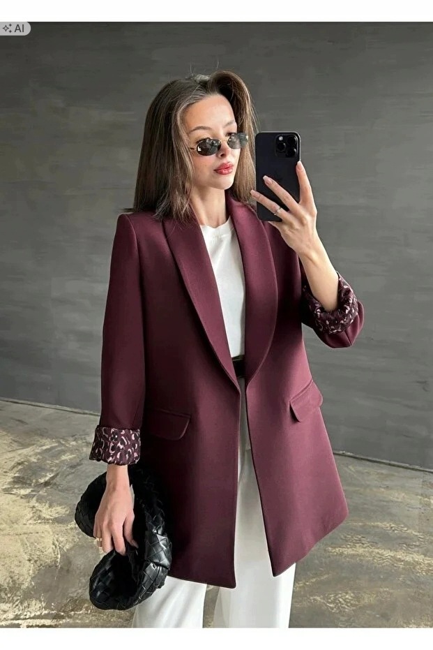 Dlouhá Sako Elegantní S Vzorovanou Podšívkou L 5IA