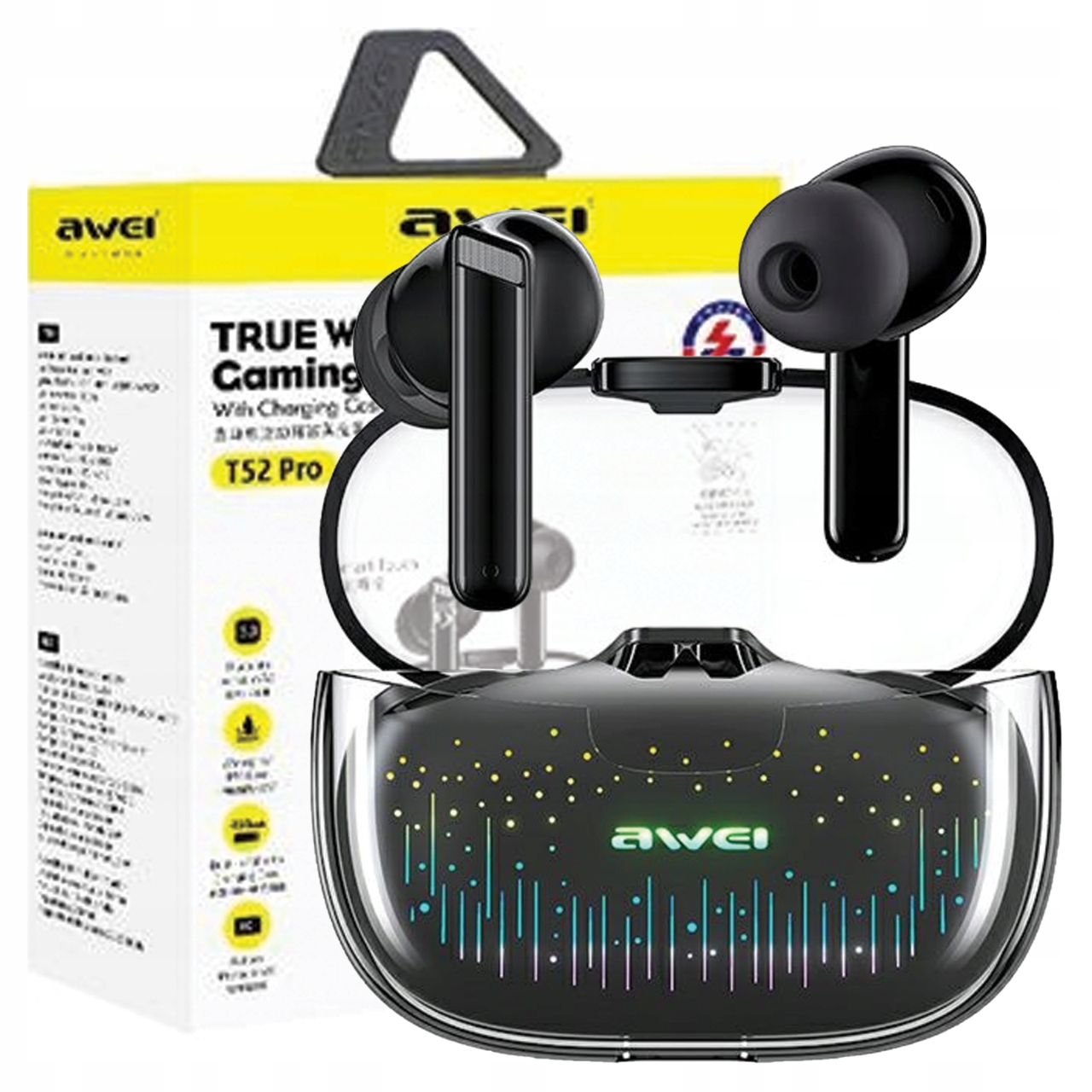 Awei Bluetooth sluchátka 5.3 T52 Pro2TWS dokovací stanice černá/černá