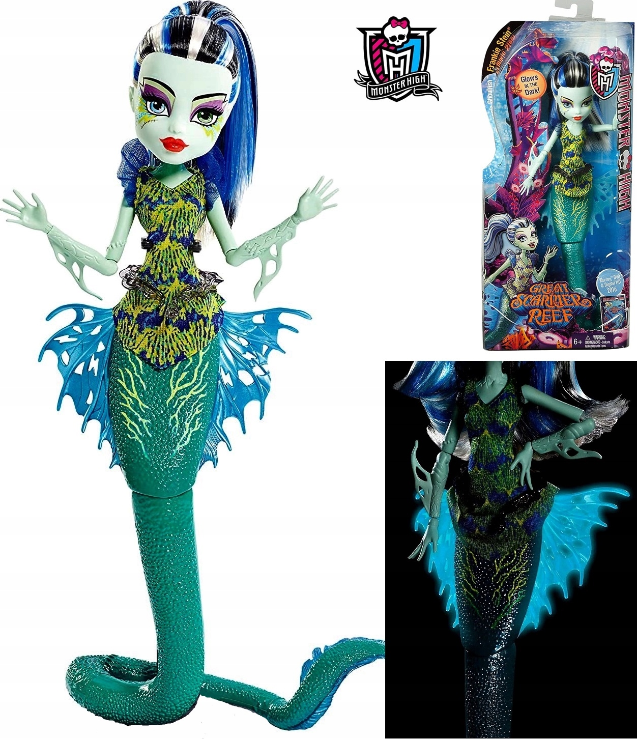 MATTEL MONSTER HIGH SYRENA LALKA FRANKIE STEIN ŚWIECI W CIEMNOŚC
