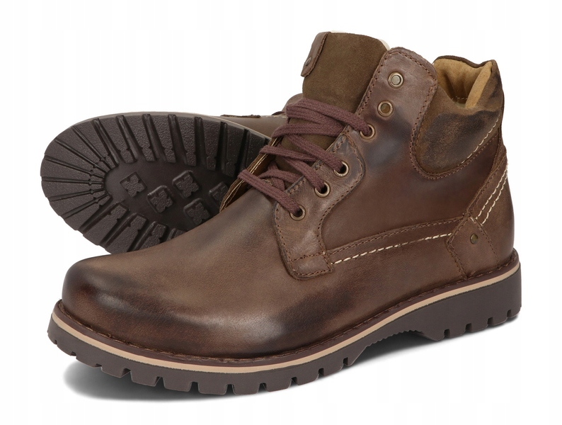 TRZEWIKI MĘSKIE BUTY OCIEPLANE SKÓRA 885 BRĄZ 46 Długość wkładki 31 cm