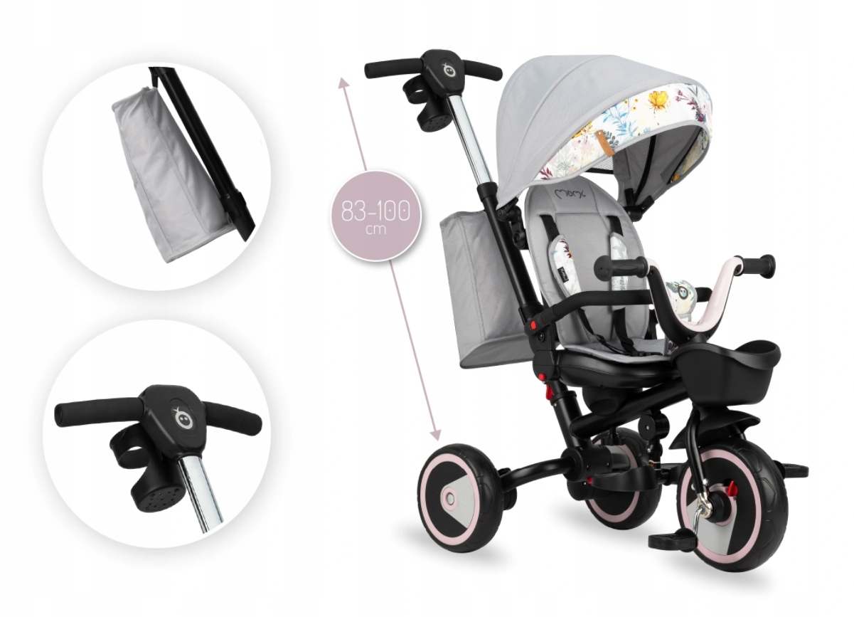 ROWEREK TRÓJKOŁOWY 5w1 MoMi INVIDIA OBROTOWY 360° AKCESORIA KOSZ TORBA Hamulec Tył