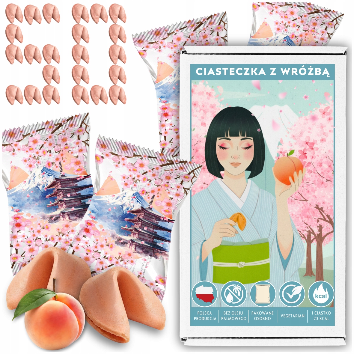 Ciasteczka z Wróżbą Brzoskwinia Uniwersalne Na Każdą Okazję Japonia x 50