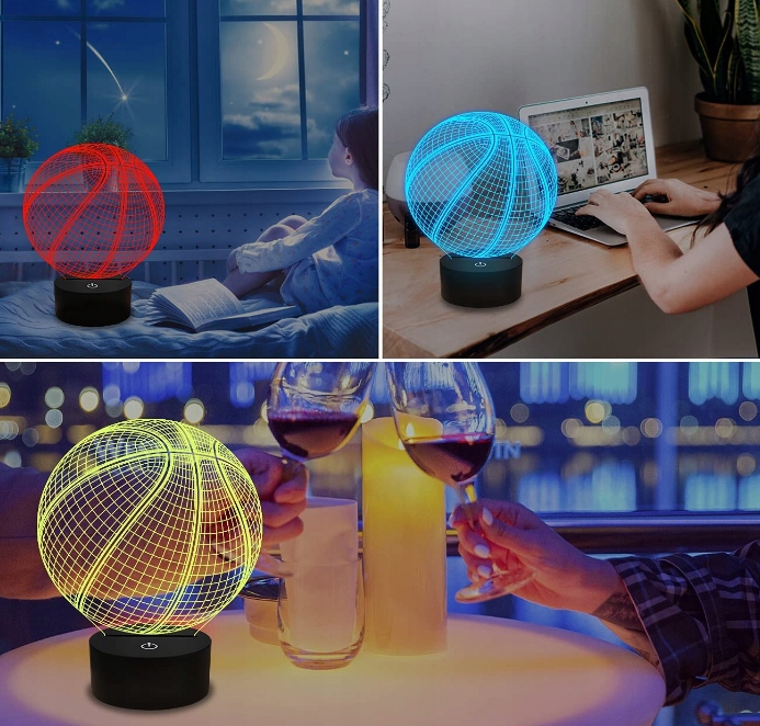 Lampka nocna 3D LED KOSZYKÓWKA USB + PILOT RGB Zasilanie sieciowe