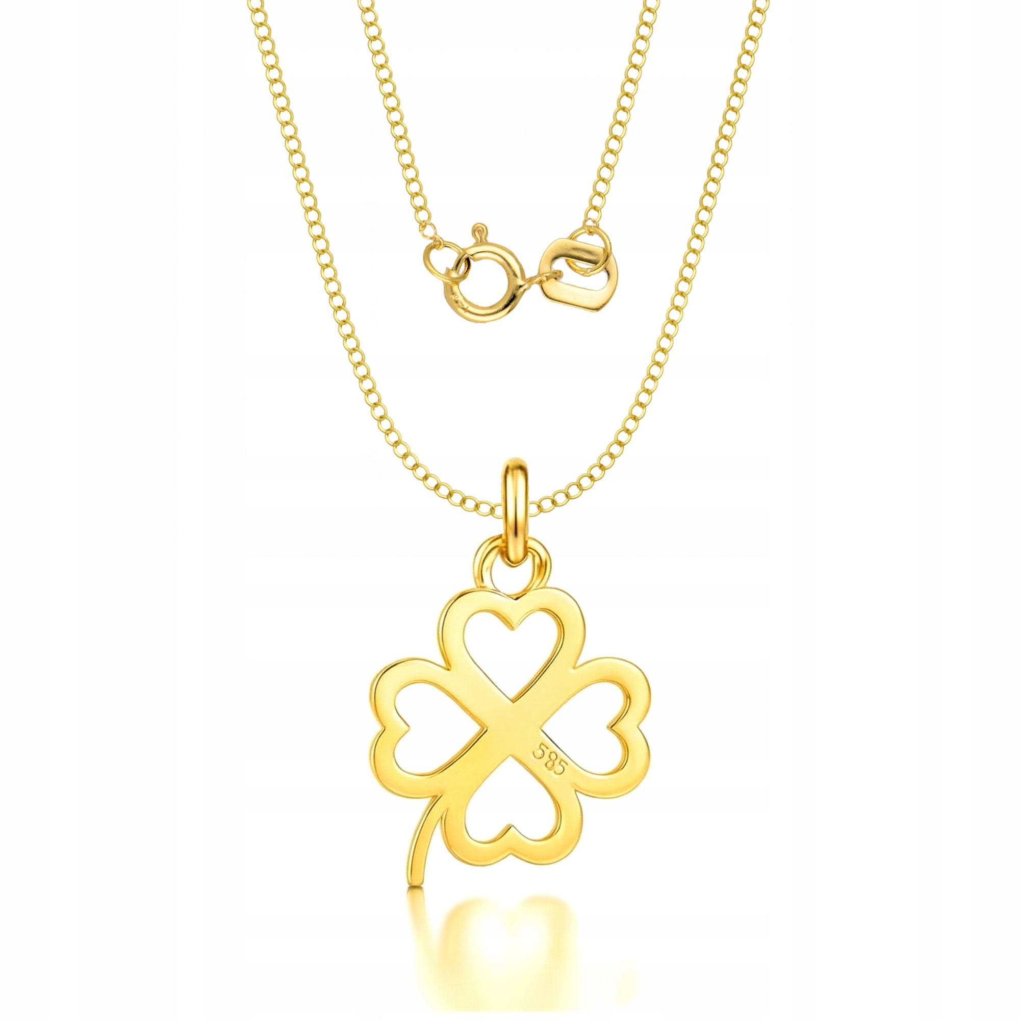 Złoty Łańcuszek 585 Damski Naszyjnik Koniczyna Koniczynka Złoto 585 14K