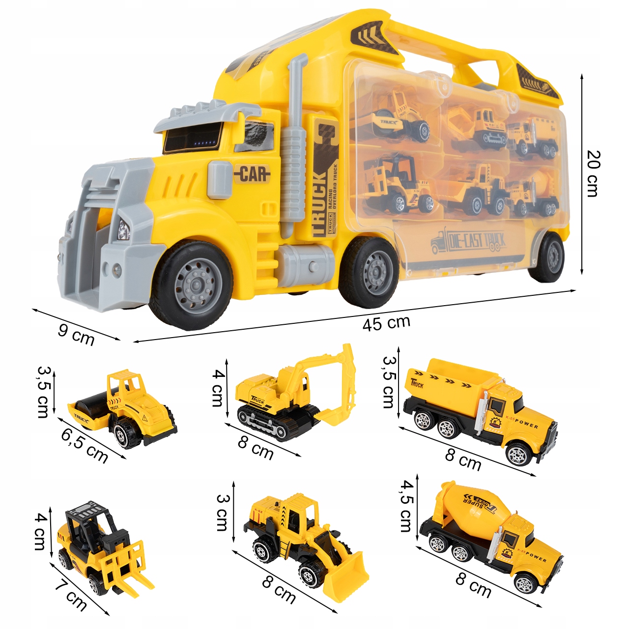 TIR LAWETA CIĘŻARÓWKA 6SZT METALOWE AUTA BUDOWLANE Kod producenta 0861