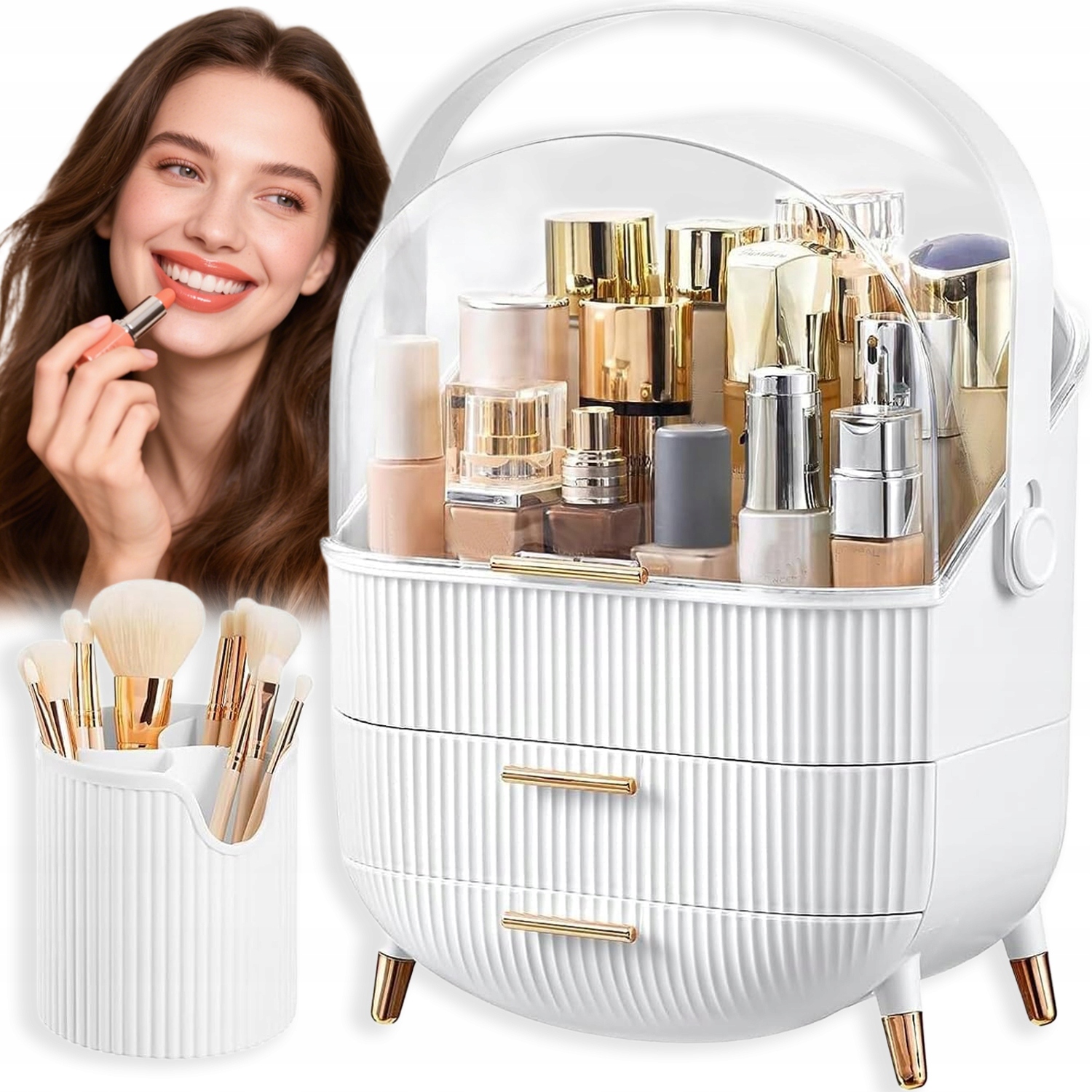 Kosmetická Taška Šperkovnice Organizér Kufřík Na Kosmetiku Velký Makeup Box Bílý