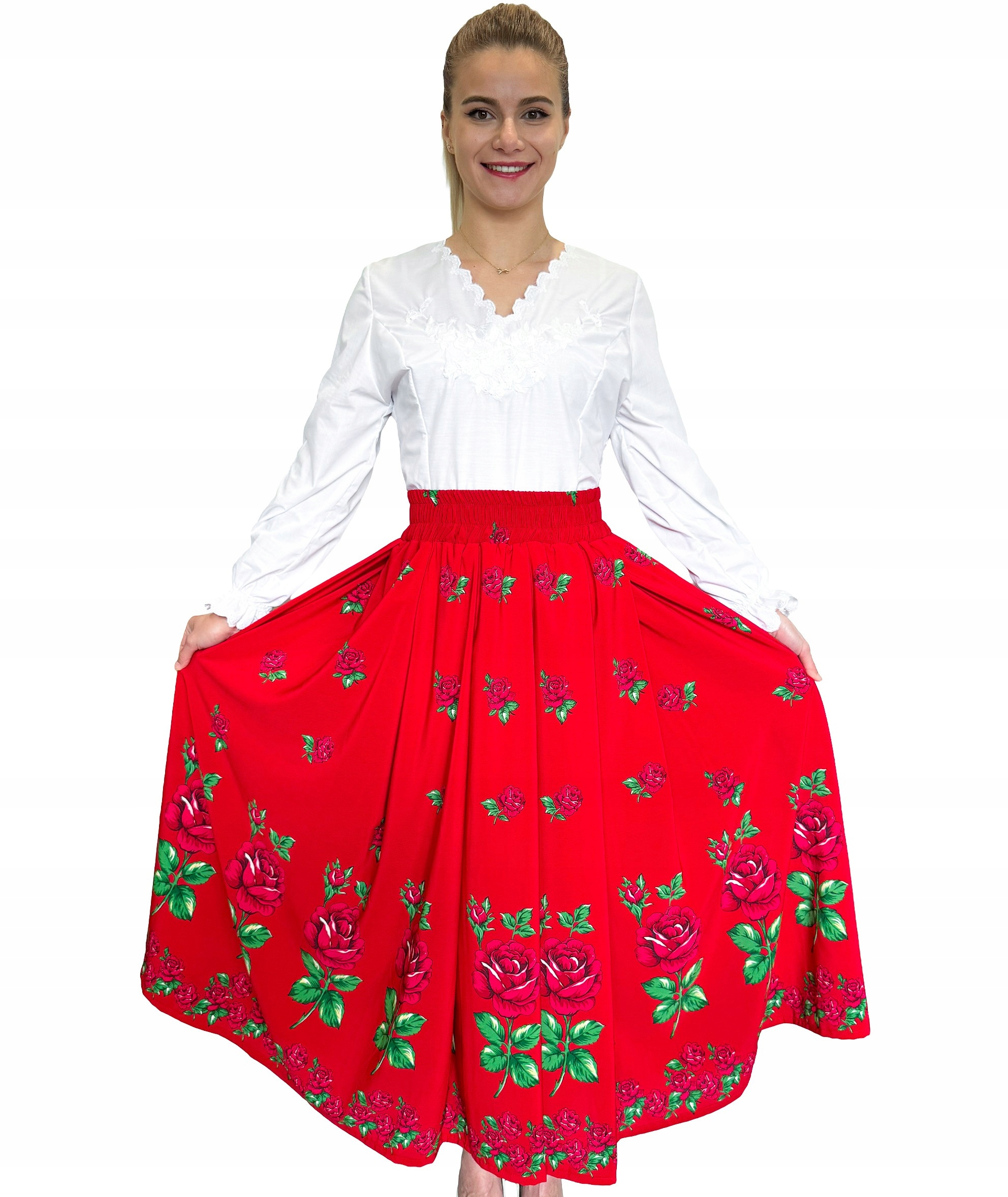 sukně Dlouhá regionální Folkowa Maxi červená růže