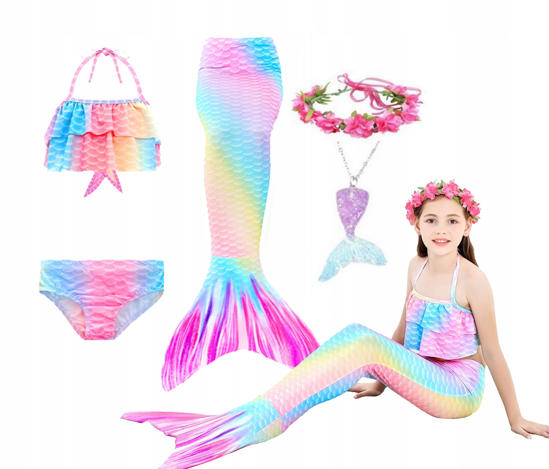 

Strój Syrenki Bikini Ogon Syreny Ariel 5 Elementów