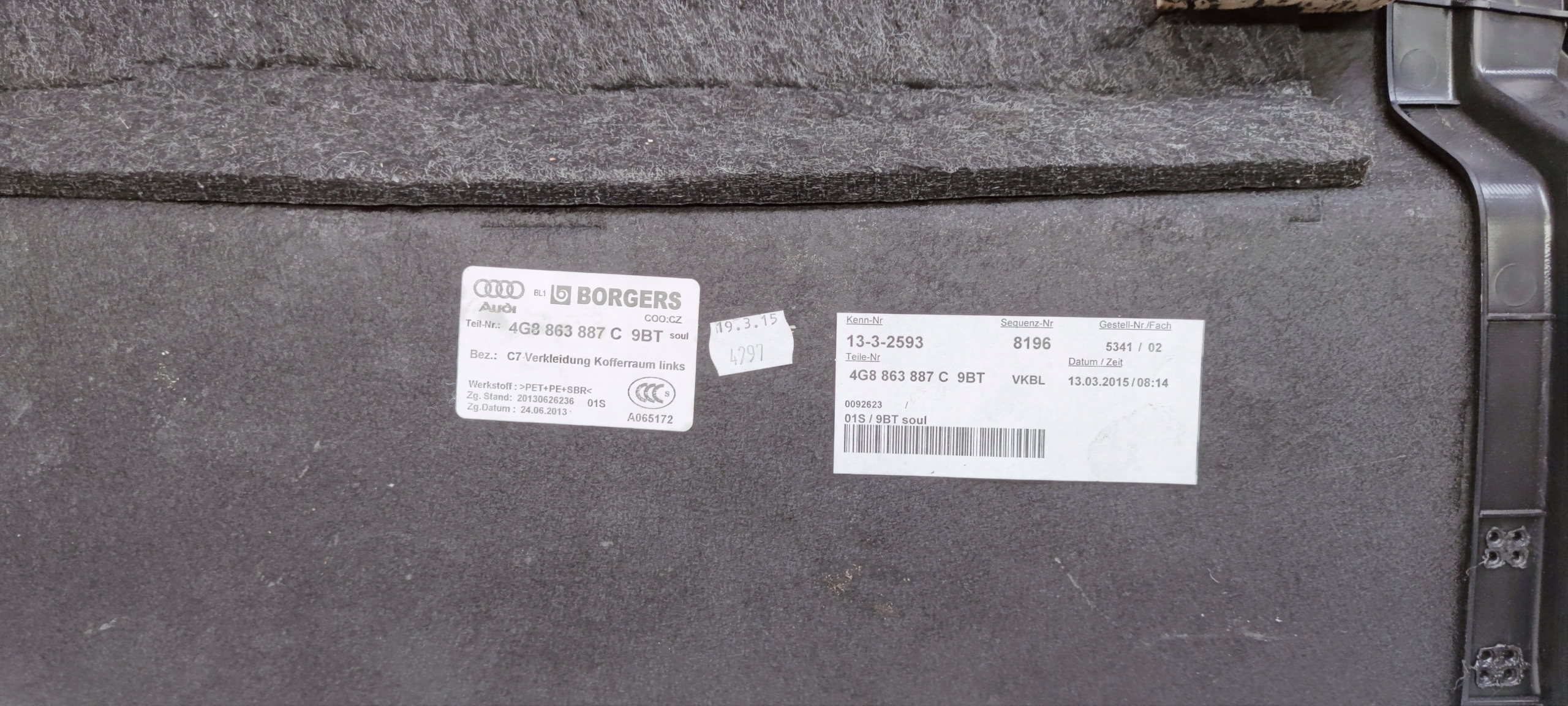 boot upholstery left AUDI A7 4G8863887C