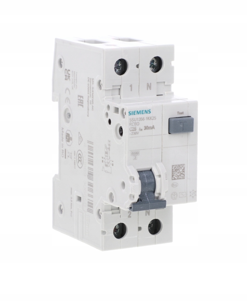 Nadproudový Vypínač 1P+N 30mA C25A 6kA Siemens 5SU1356-1KK25