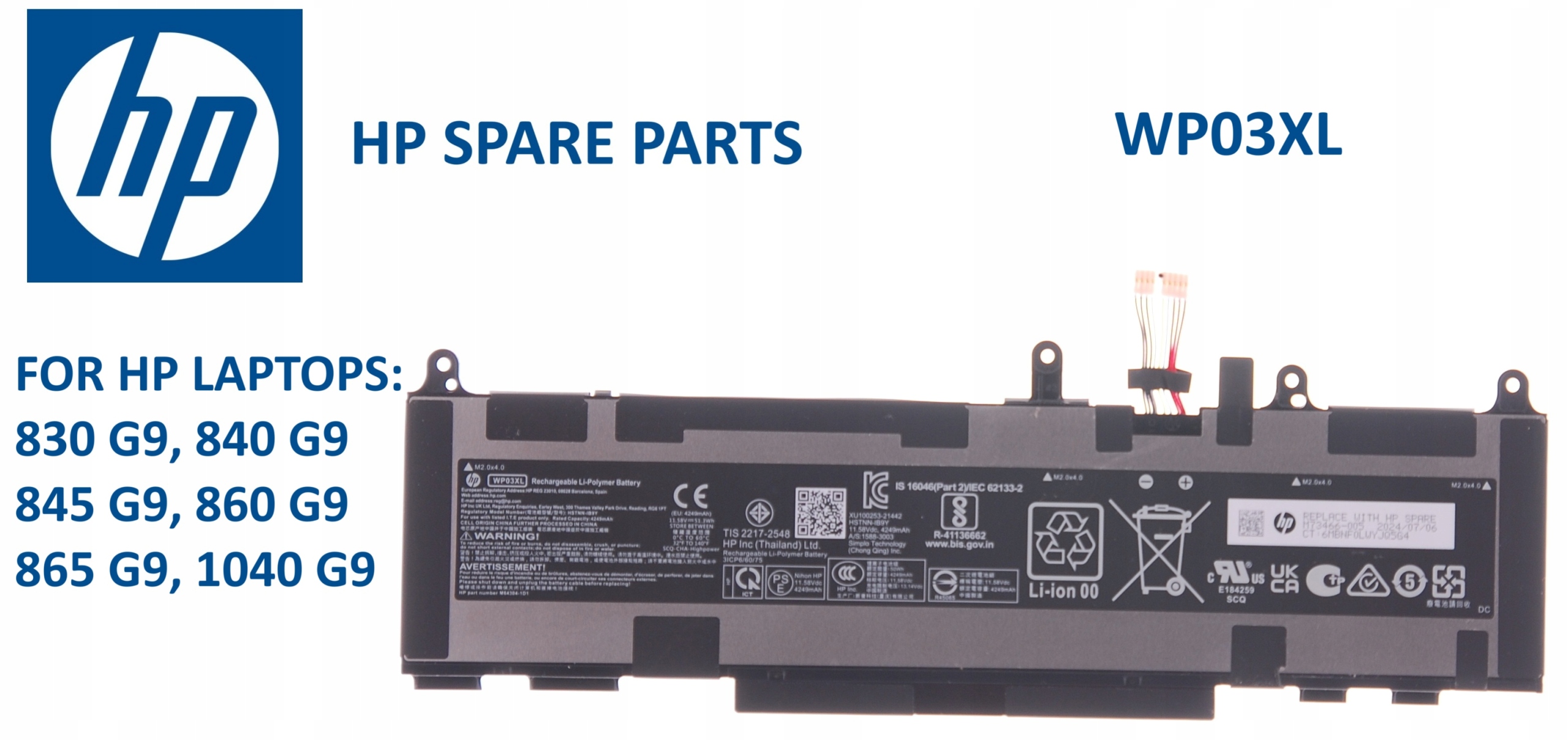 Baterie pro notebooky Hp, WP03XL, 830 840 845 860 865 1040 G9