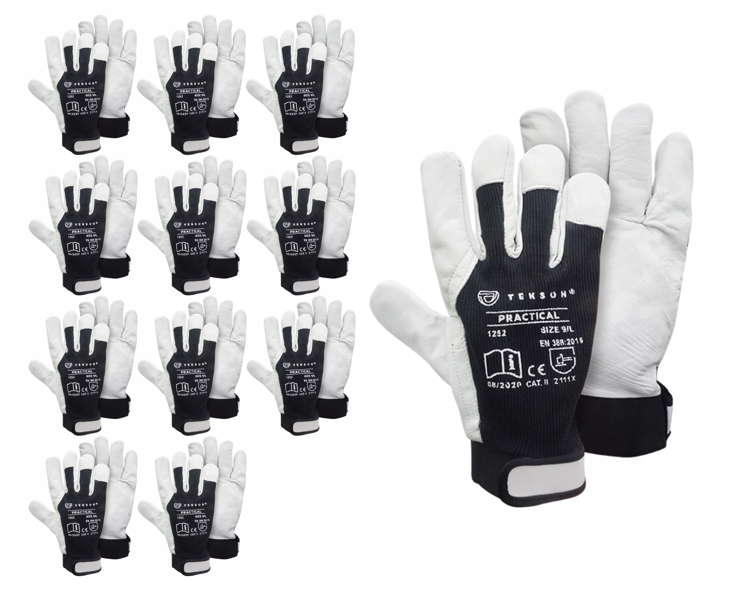 Ochranné Rukavice Tekson Practical Z Kůže, Suchý Zip, Velikost 1252, Velikost 10 – 12 Párů