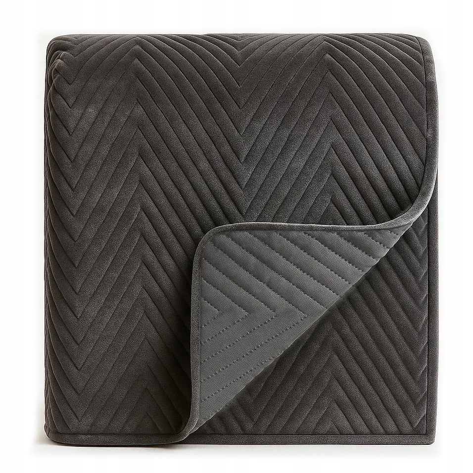 Narzuta kapa na łóżko kanapę pikowana welurowa 220x240 szara grafitowa