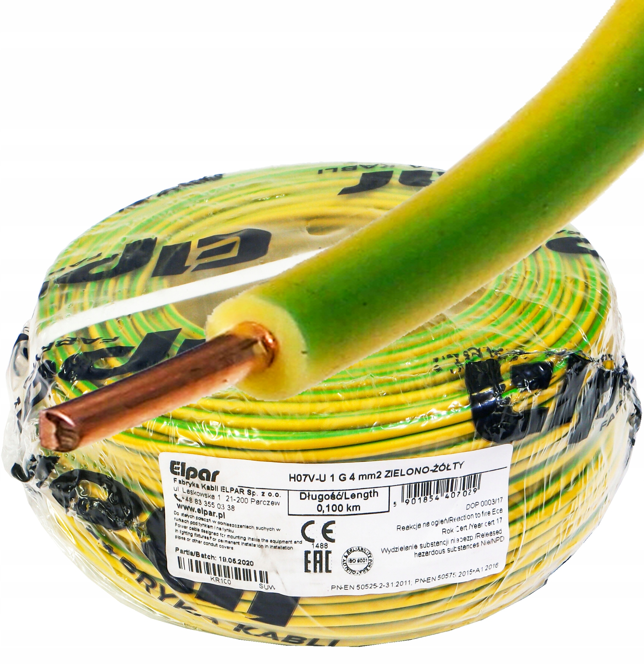 Kábel drôt Dy 4 mm ž-o žlto-zelený Cu 100 m