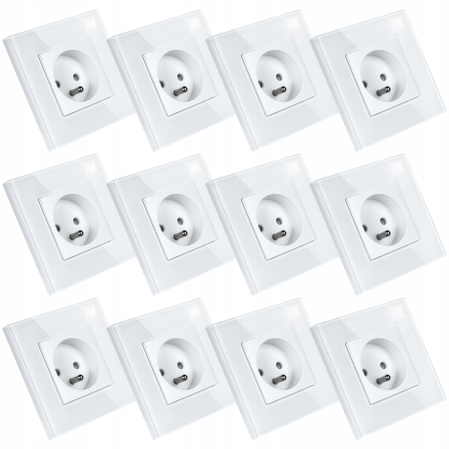 12 x Skleněná Jednotlivá Elektrická Zásuvka Kontakt S Uzemněním Bílá