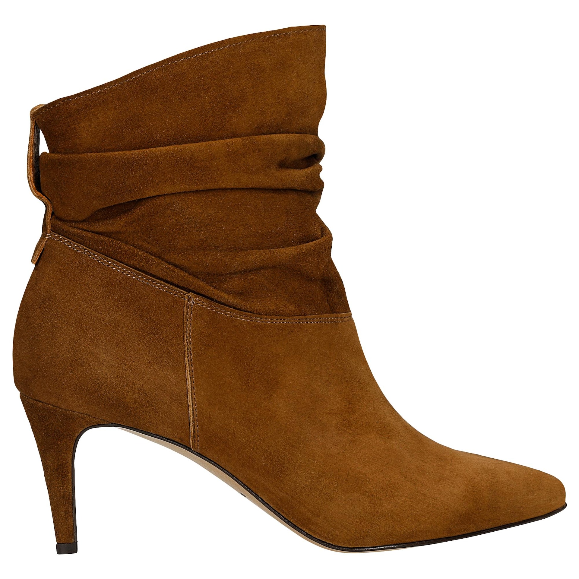 Hnědé nařasené dámské kotníkové boty na podpatku, velikost vel.