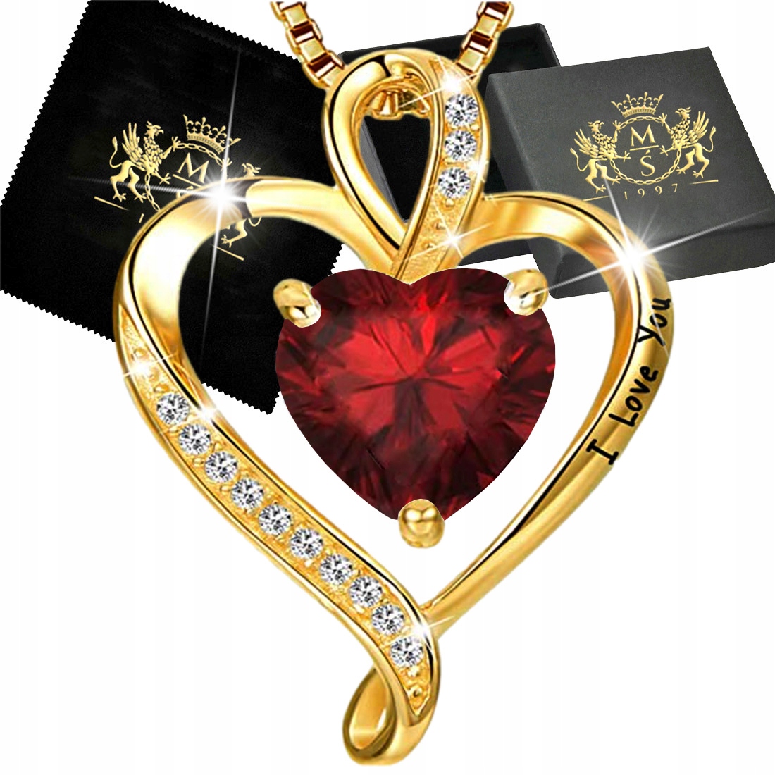 Náhrdelník Zlatý Stříbro 925 Řetízek s přívěskem Srdce Zirkon Dárek