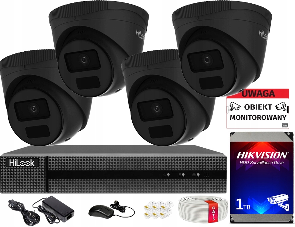 Venkovní monitorovací sada Ip 4 kamery IPC-T241H-C Black Disk Hikvision