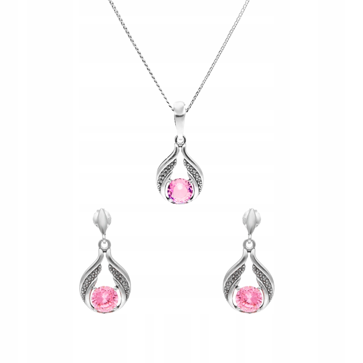 Komplet s růžovými zirkony stříbro