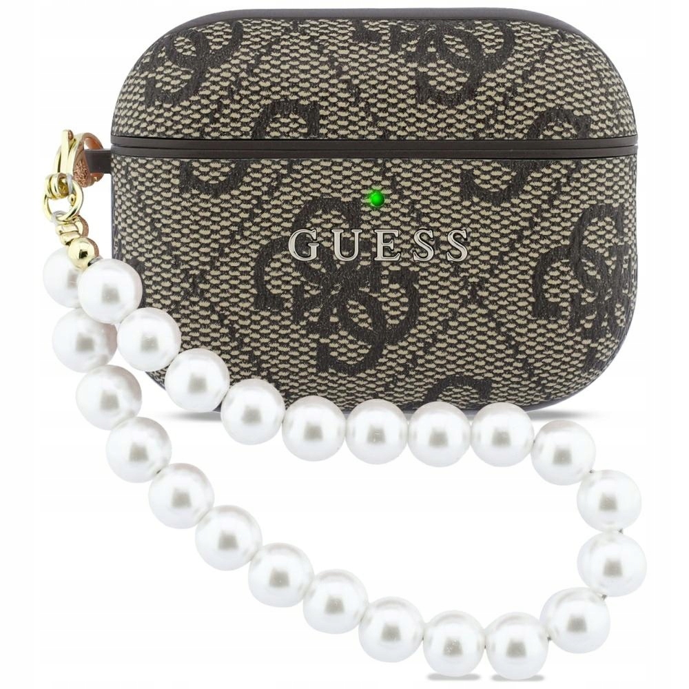 Pouzdro Guess 4G Pearl Strap pro AirPods Pro 3, hnědé