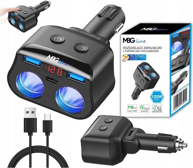 ROZDZIELACZ GNIAZDA ZAPALNICZKI 12V 24V USB QC PD