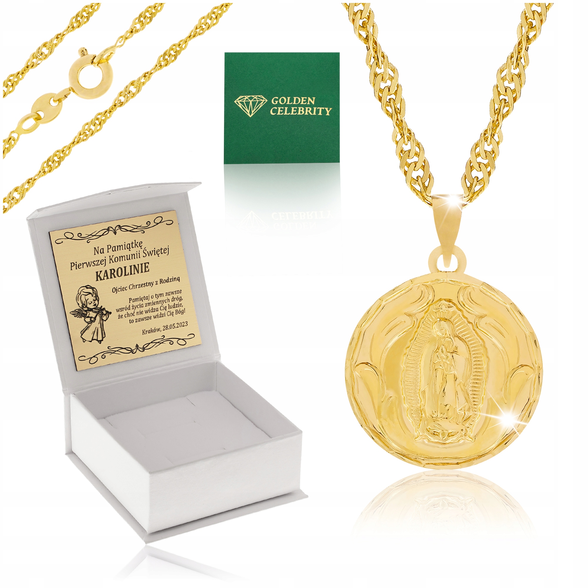 Zlatý Řetízek Medailon Matka Boží Gravírování Dárek Pro Dívku Ve Věku 18K