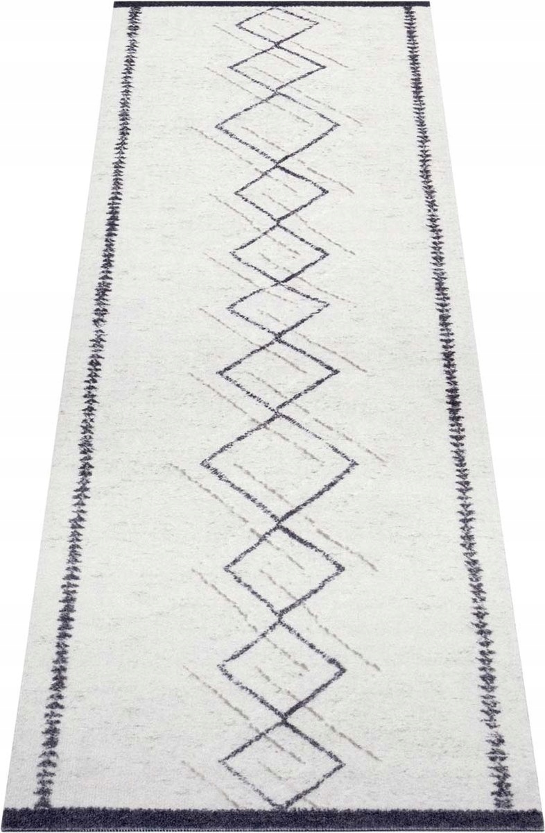 Kremowo szary dywan do kuchni,mata antypoślizgowa z wzorem boho 45x150cm