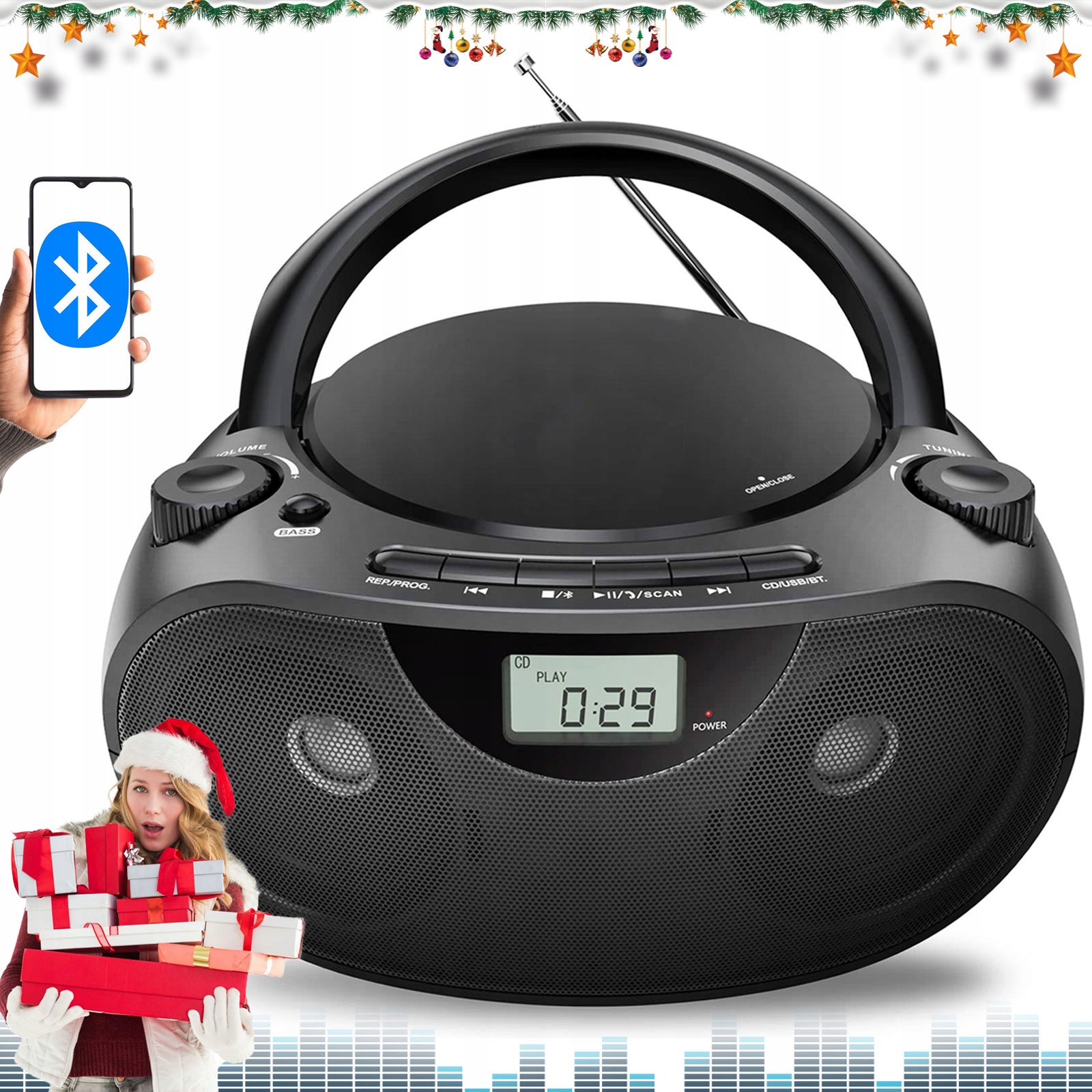 Radio Kuchenne Sieciowe Retro Bluetooth Fm/am LCD Zegar Antena