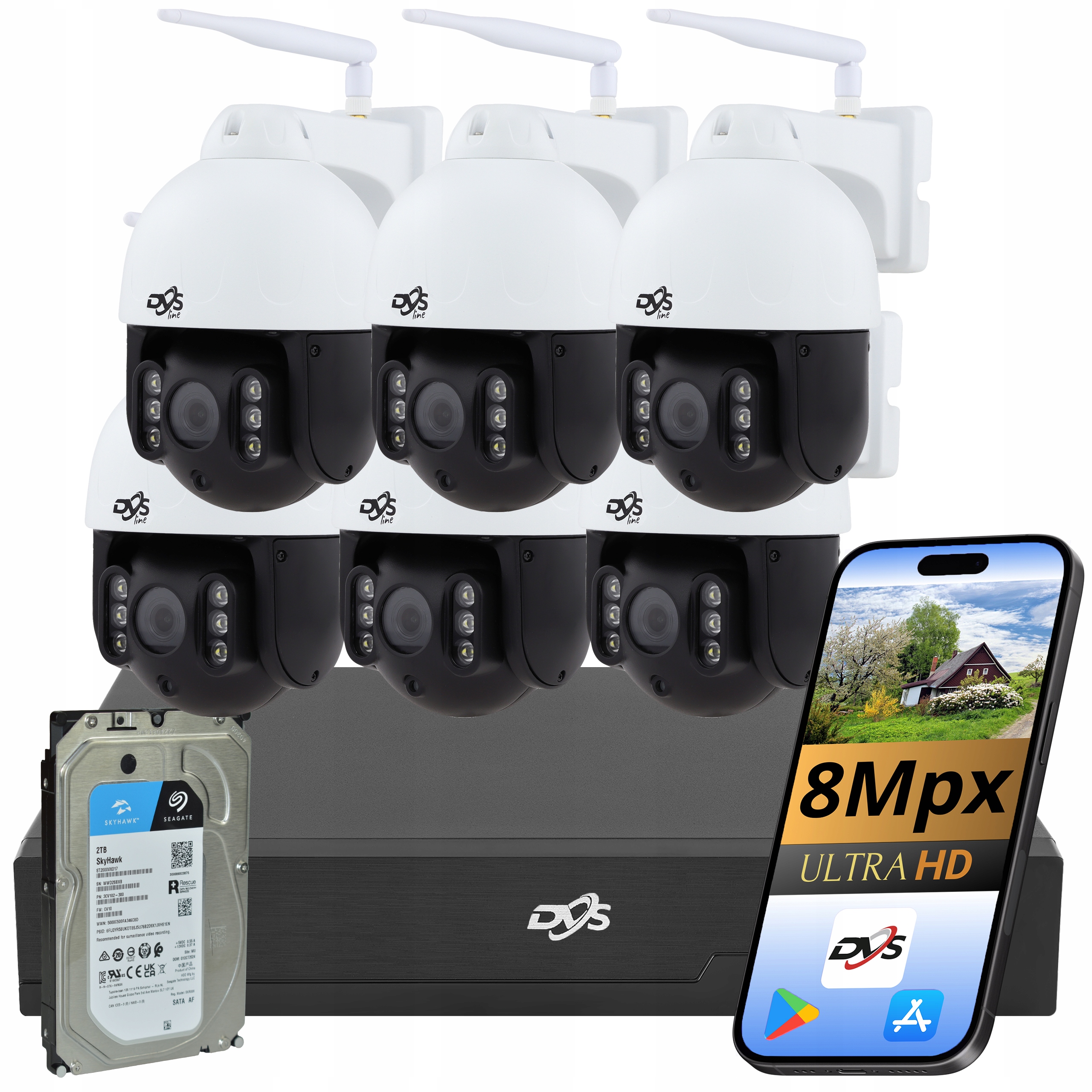 Sada Pro Monitorování Wifi 6 Otočných Kamer 8MPX 4K Záznamník Camhipro