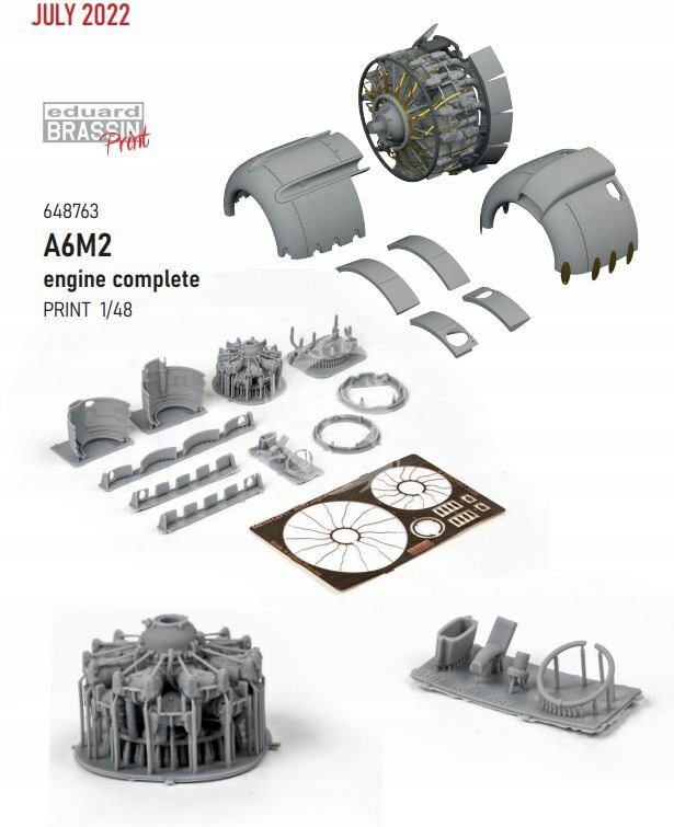 Kompletní motor A6M2 Brassin Print pro Eduard 648763 v měřítku 1/48