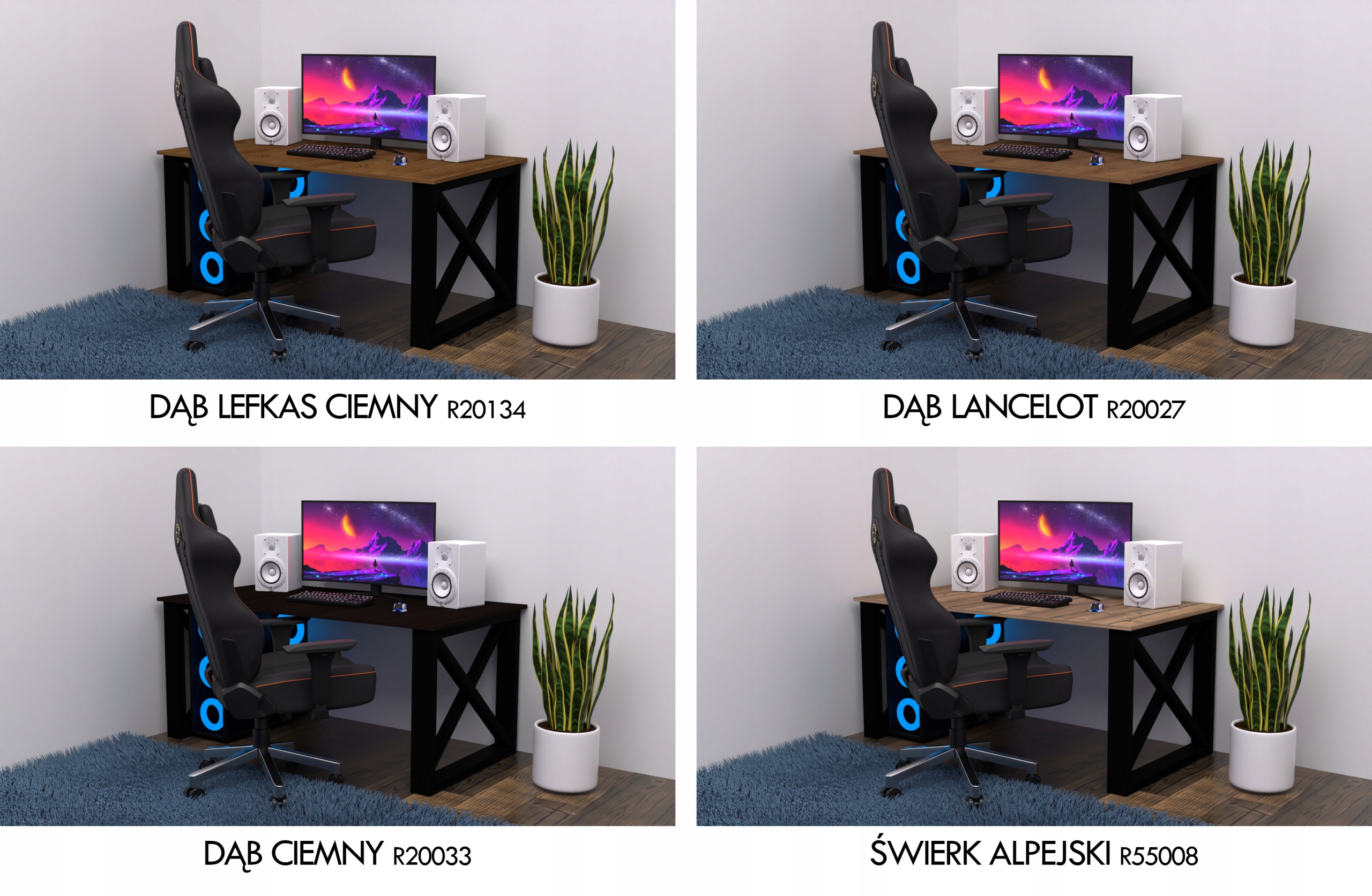 Biurko Gamingowe dla graczy Loft mocne nogi Kolor blatu inny