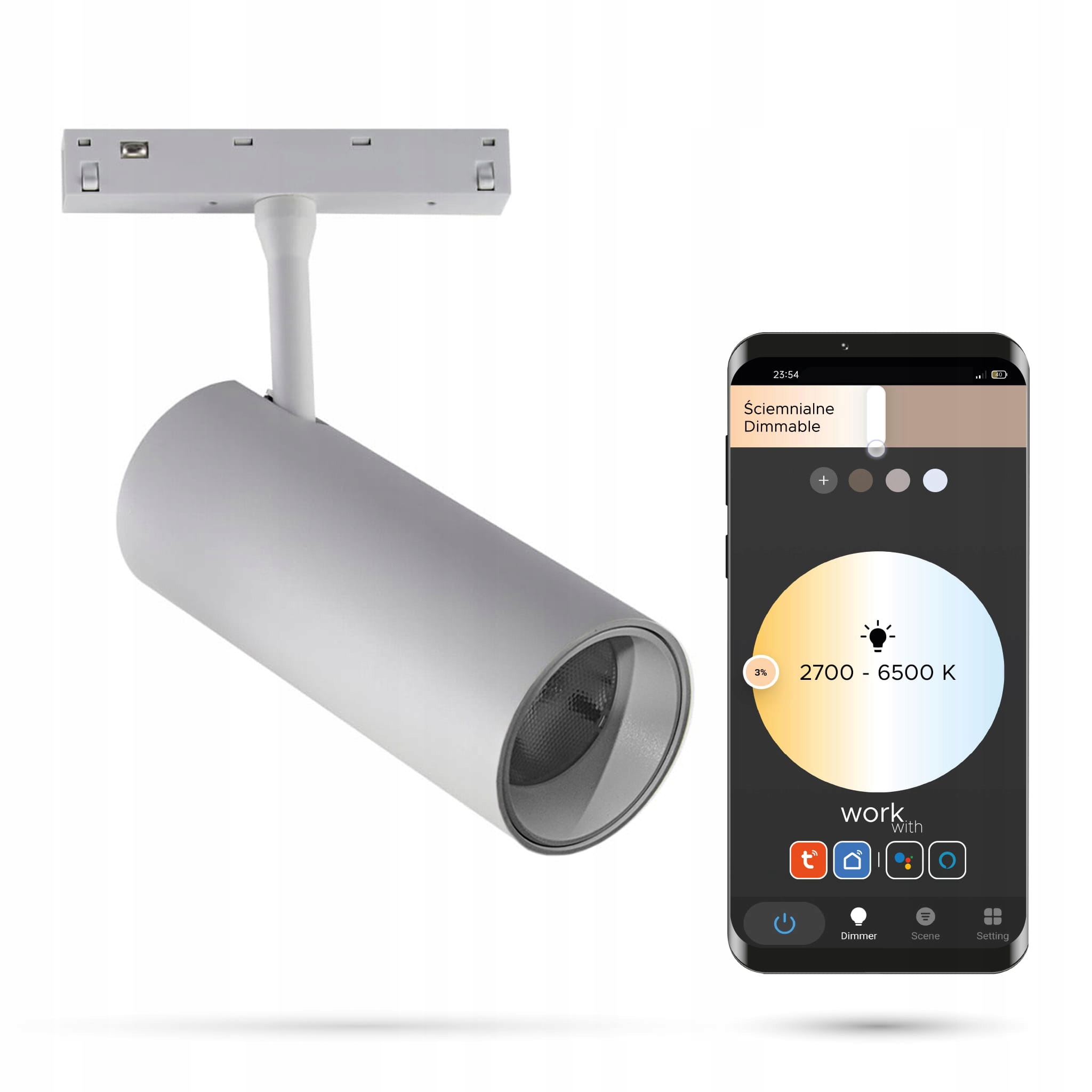 Biely Led reflektor Zigbee Track 20W Smart Track 48VDC 3000-5000K