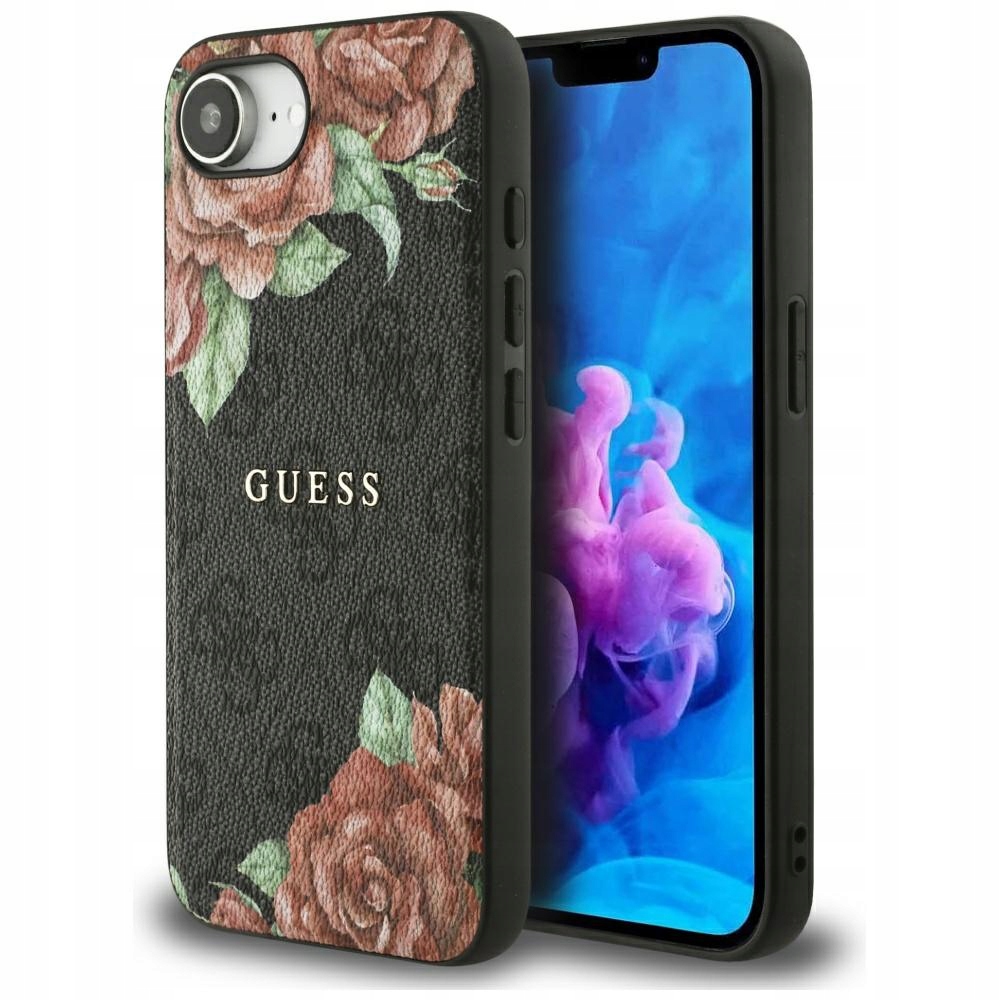 Pouzdro Guess 4G Flowers Print MagSafe pro iPhone 16e, černé