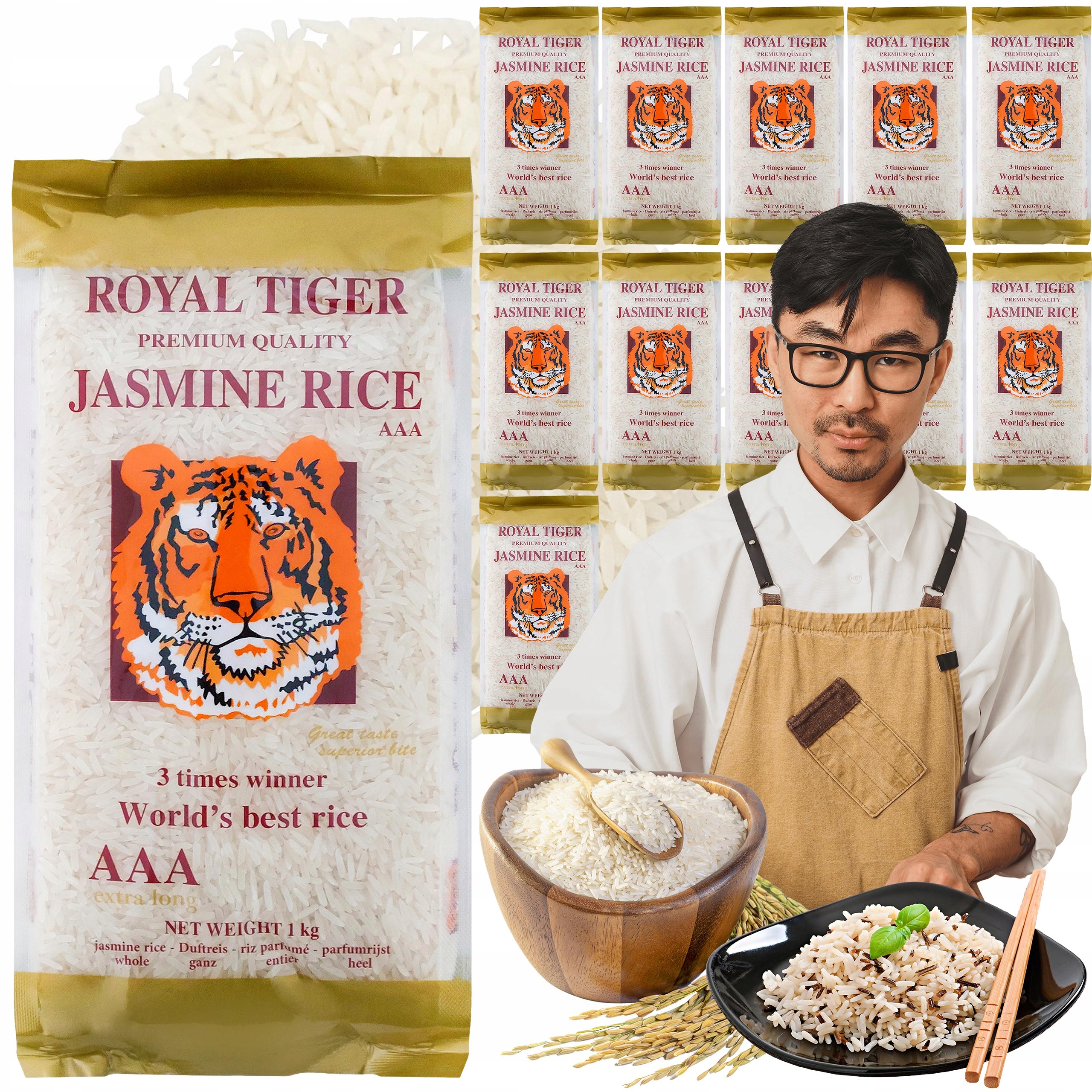 Levně Jasmínová rýže Premium Aaa Royal Tiger 12 x 1 kg – aroma Pandan z Kambodže