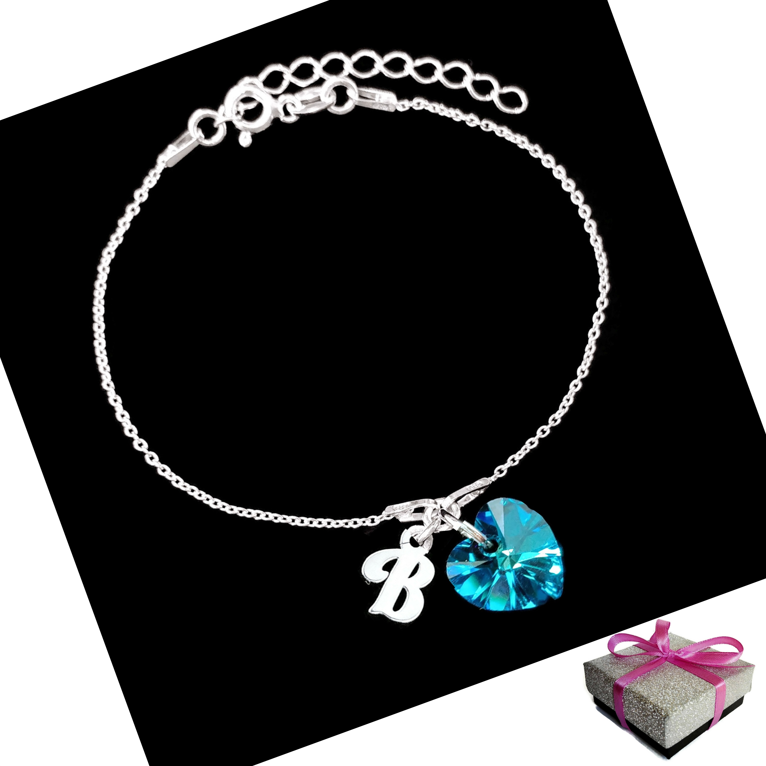 

Bransoletka Litera Literka B Serce Swarovski 925