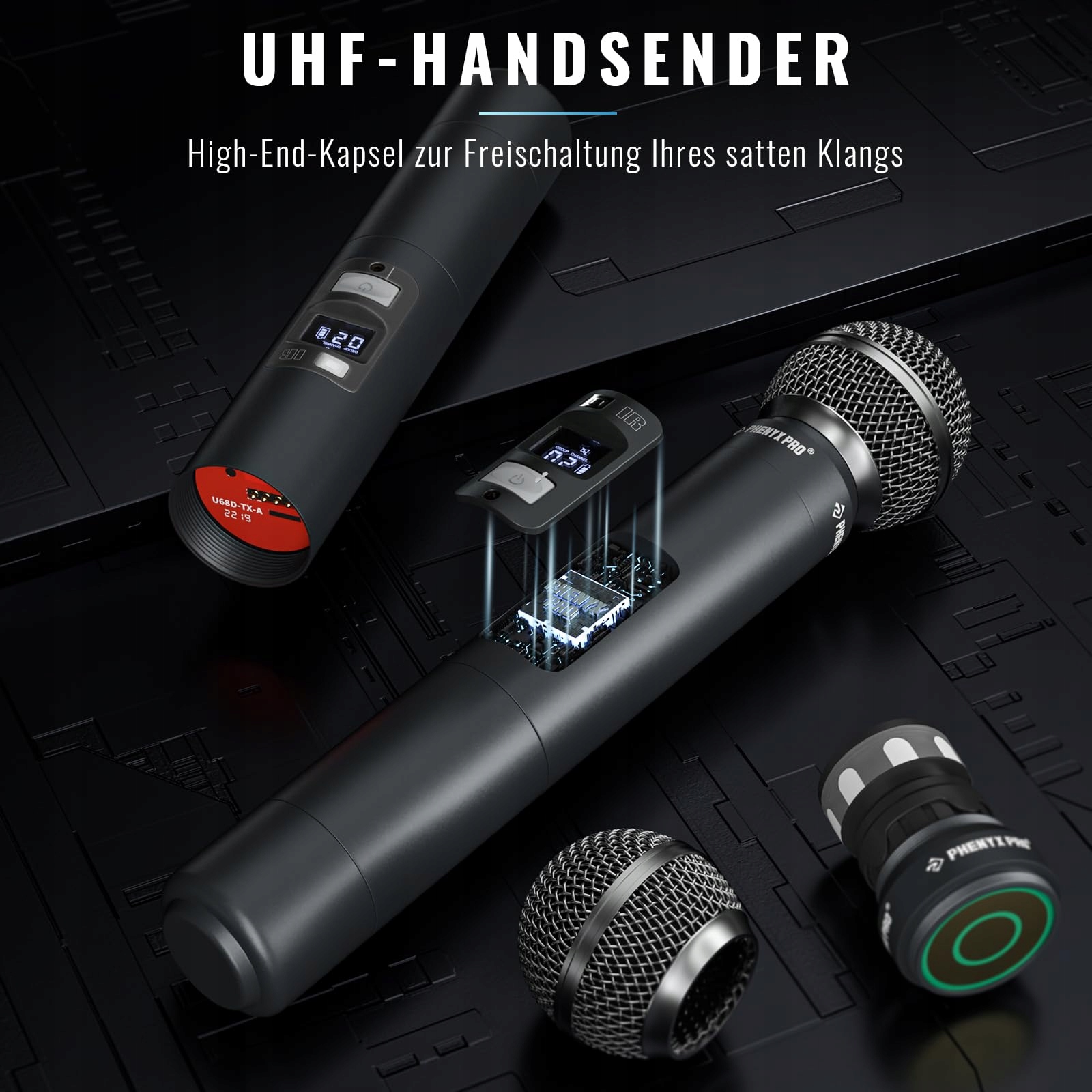 PHENYX PRO Bezprzewodowy System Mikrofonów 4 Kanały 4 Mikrofony Ręczne — miniatura 4
