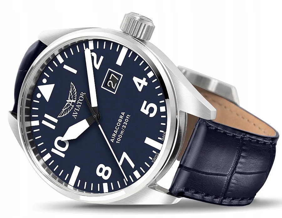 Přehledné Švýcarské Pánské Hodinky Aviator V.1.22.0.149.4 Airacobra Safír