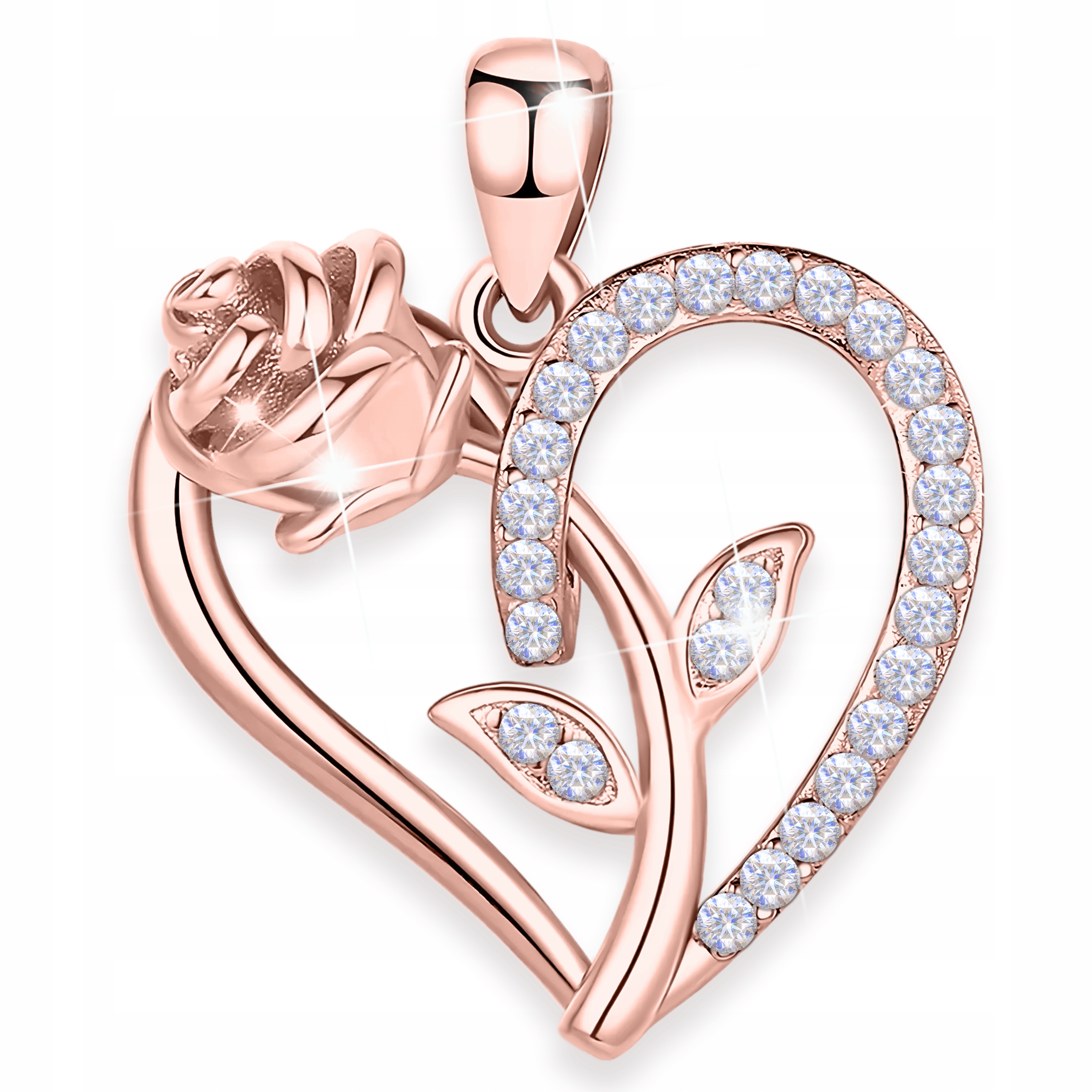 Přívěsek na řetízek Pozlacený Květ Srdce s růží a zirkony Stříbro 925